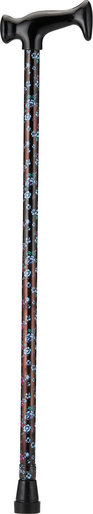 CANE T-GRIP BLACK W/ FLOWERS